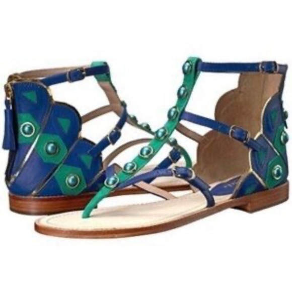 Kate Spade PEACOCK Soto Emerald Napa Leather Sandal Size 7.5 M NIB Gorgeous - Picture 2 of 13